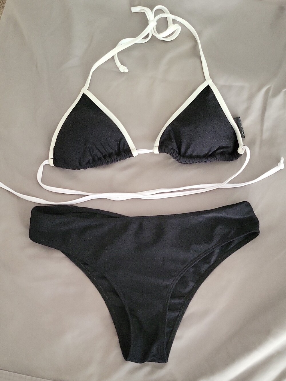 Black Triangle Bikini with White Trim - Women Swim